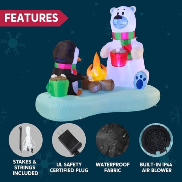 ⚡6 FT Christmas Inflatable Fire Bear and Penguin with Campfire Decoration - Picture 6 of 8